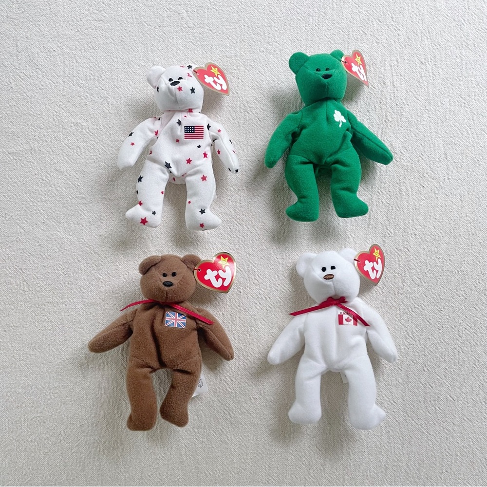 Ty | 4 Vintage Countries Patriotic Teenie Beanie Bear Collection Set